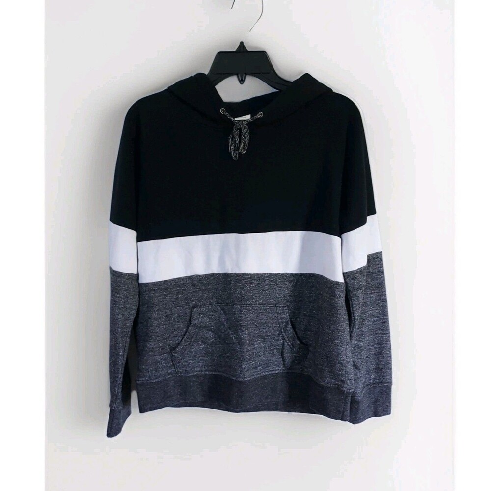 Zine Pullover Hoodie Long Sleeve Drawstring Pocket Black & White Womens Large